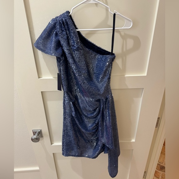 Shashanna blue sequence one shoulder dress - Picture 4 of 5